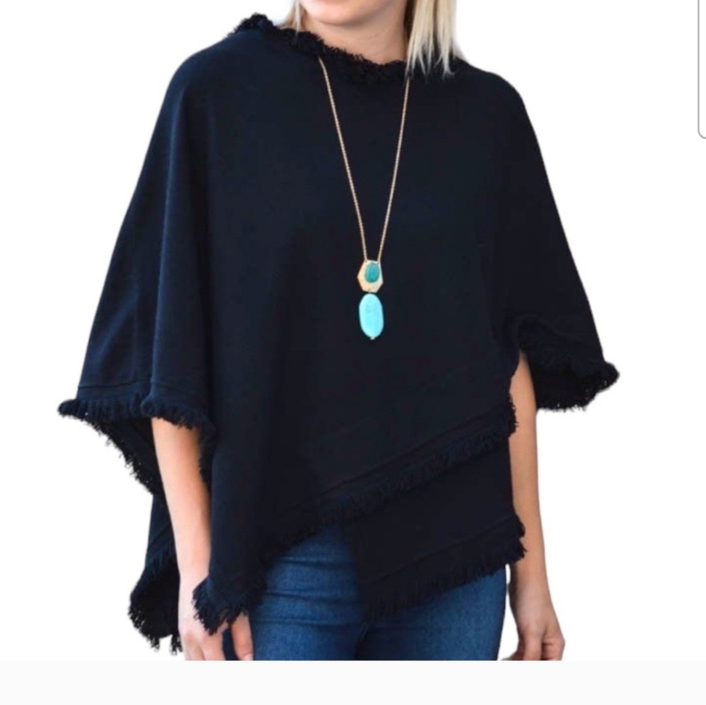 THML Black Poncho with Fringe